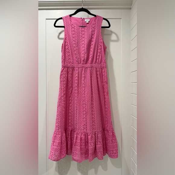 J. Crew Factory Pink Eyelet Midi Dress - Picture 2 of 5